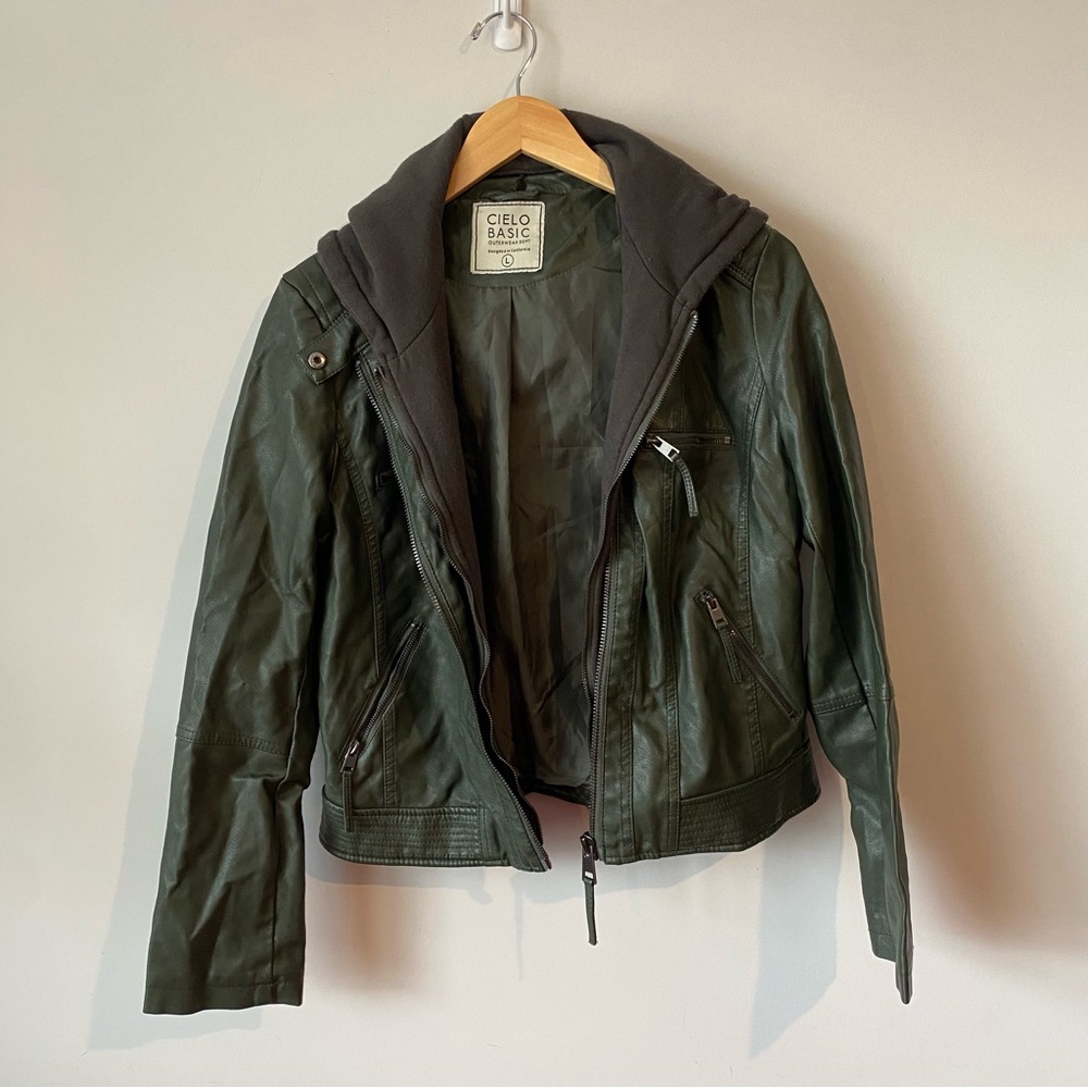 Cielo Basic Olive Green Faux Leather Jacket